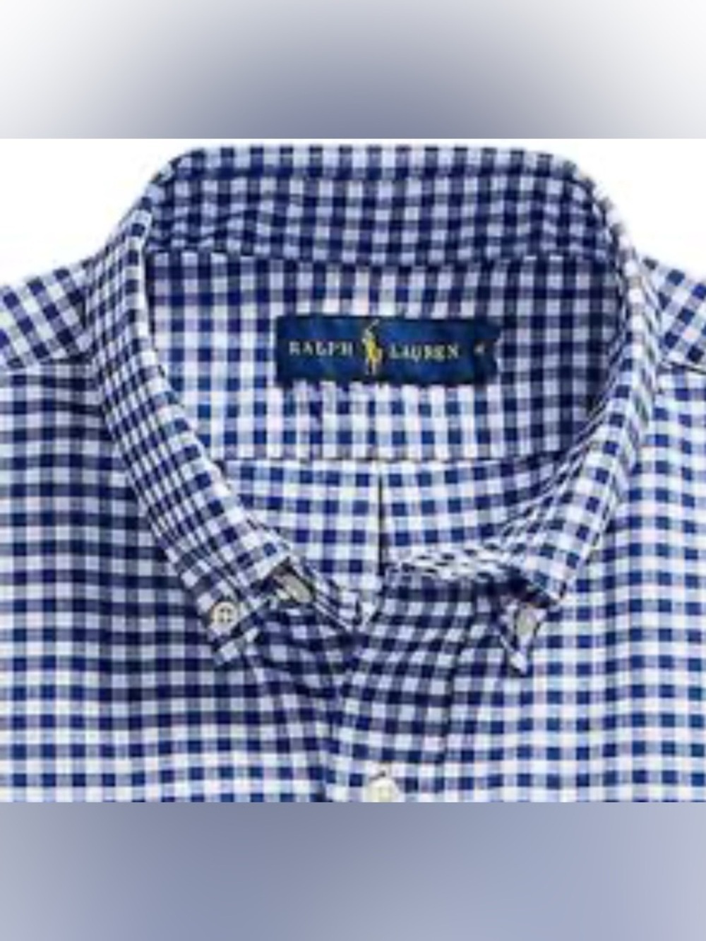 Ralph Lauren Navy and White Gingham Short-Sleeve Button-Down Shirt, Like New